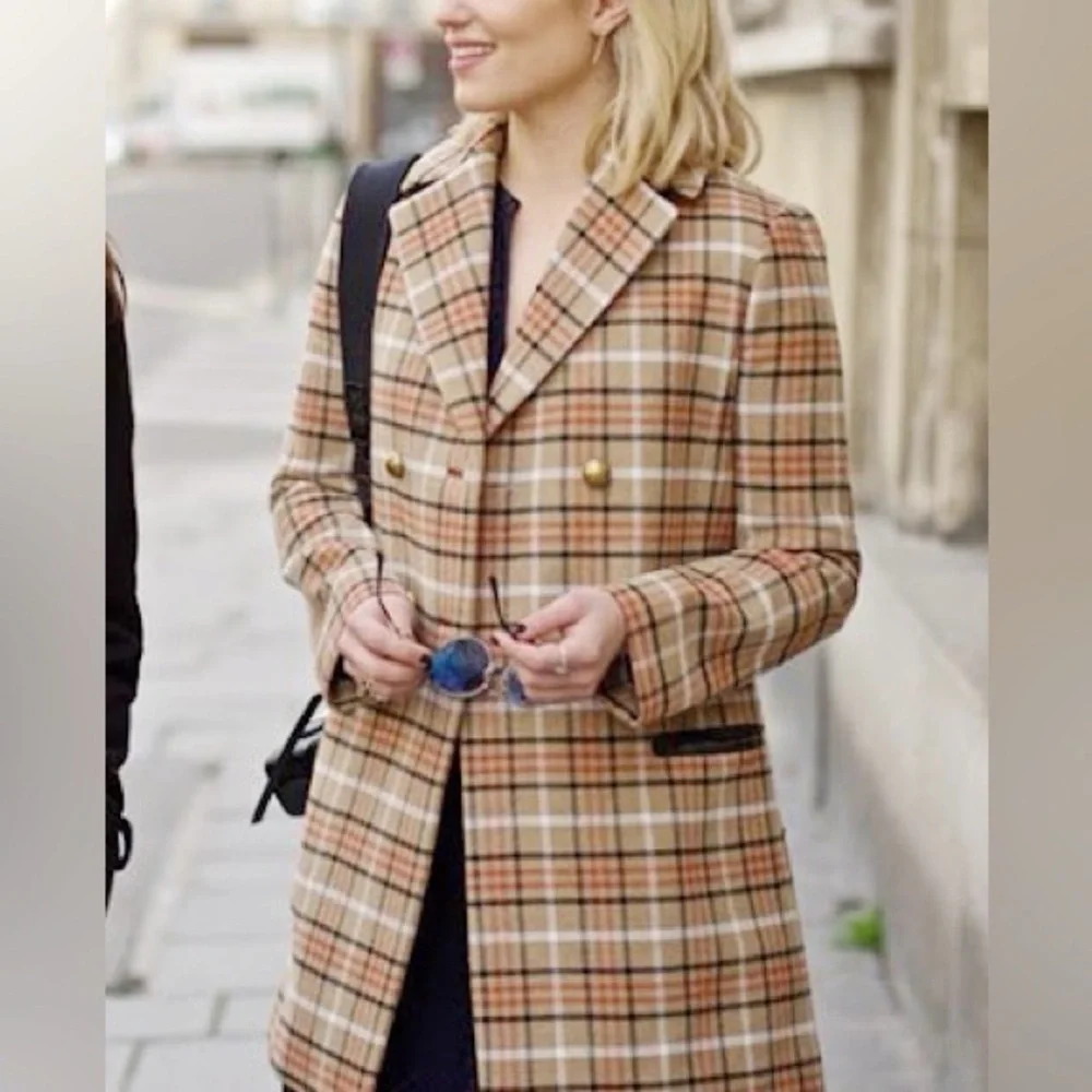 Tory Burch wool blend plaid double‎ breasted coat